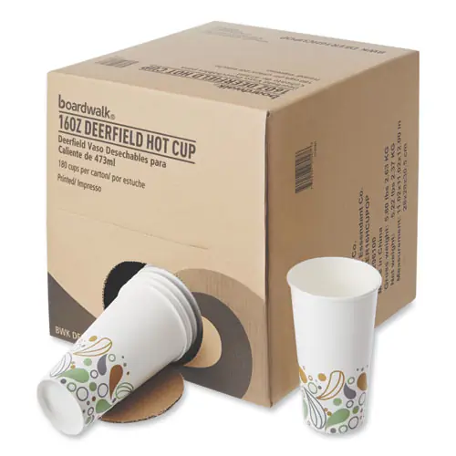 Boardwalk® Deerfield Printed Paper Hot Cups, 16 oz, 50/Sleeve, 20 Sleeves/Carton