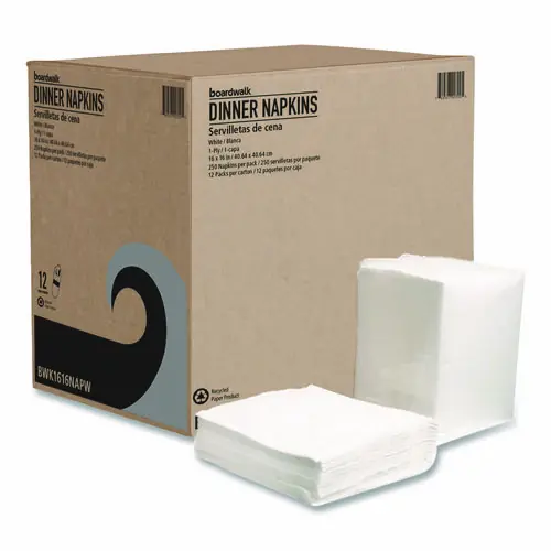 Boardwalk® Dinner Napkins, 1-Ply, 16" x 16", White, 250/Pack, 12 Packs/Carton