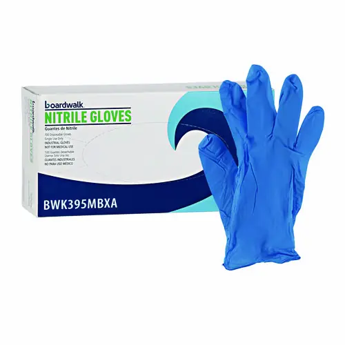 Boardwalk® Disposable Powder-Free Nitrile Gloves, Medium, Blue, 5 mil, 100/Box