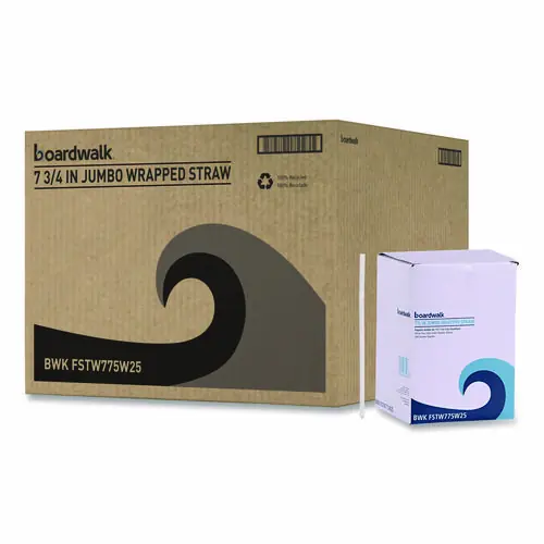 Boardwalk® Flexible Wrapped Straws, 7.75", Plastic, White, 500/Pack, 20 Packs/Carton