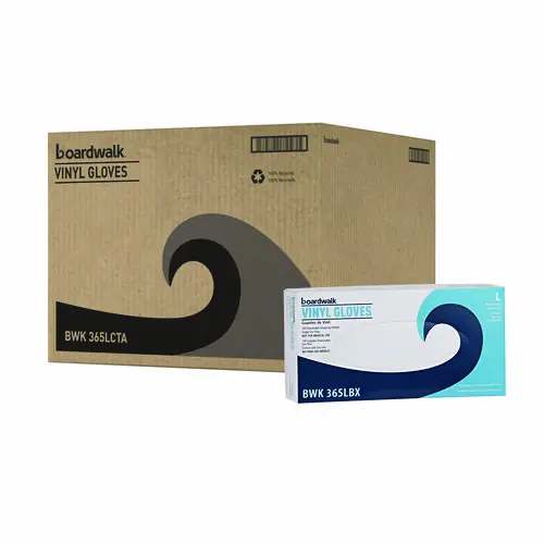 Boardwalk® General Purpose Vinyl Gloves, Powder/Latex-Free, Large, Clear, 100/Box, 10 Boxes/Carton