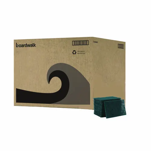 Boardwalk® Heavy-Duty Scouring Pad, Green, 15/Carton