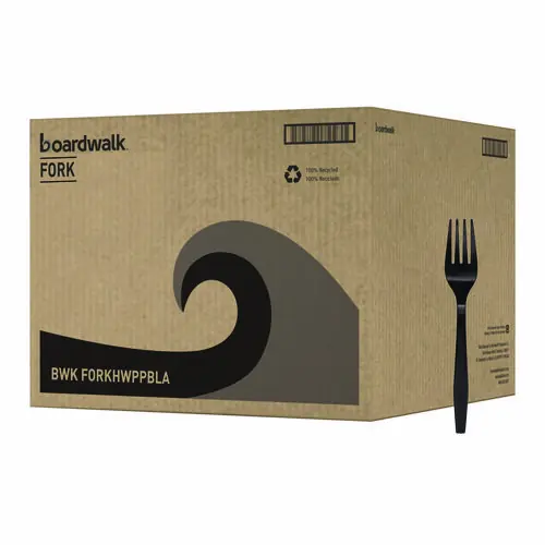 Boardwalk® Heavyweight Polypropylene Cutlery, Fork, Plastic, Black, 1,000/Carton