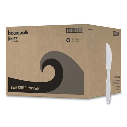 Boardwalk® Heavyweight Polypropylene Cutlery, Knife, Plastic, White, 1,000/Carton