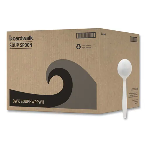 Boardwalk® Heavyweight Polypropylene Cutlery, Soup Spoon, Plastic, White, 1,000/Carton