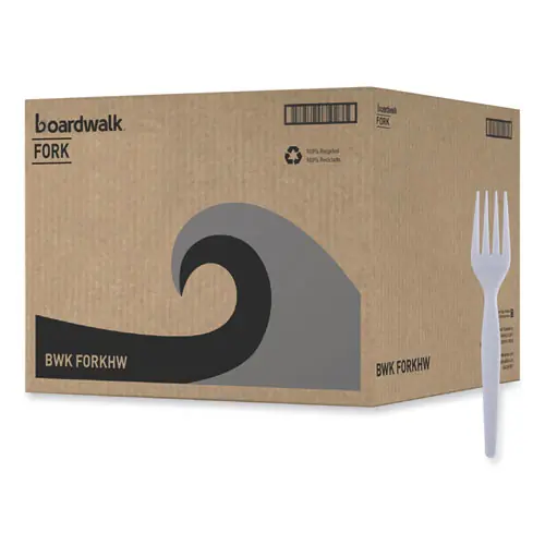 Boardwalk® Heavyweight Polystyrene Cutlery, Fork, Plastic, White