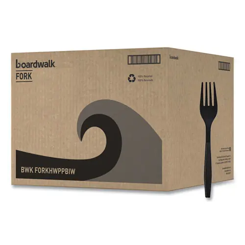 Boardwalk® Heavyweight Wrapped Polypropylene Cutlery, Fork, Plastic, Black