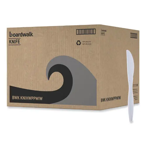 Boardwalk® Heavyweight Wrapped Polypropylene Cutlery, Knife, Plastic, White, 1,000/Carton