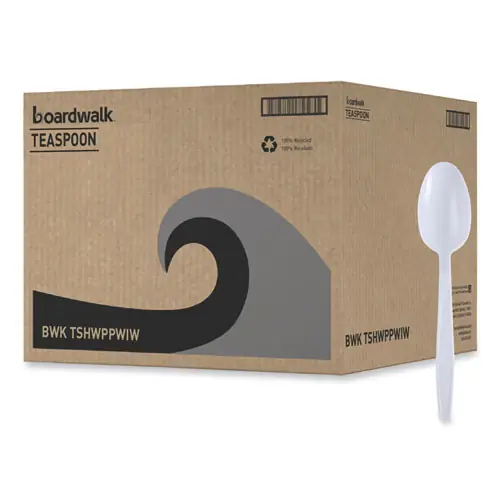 Boardwalk® Heavyweight Wrapped Polypropylene Cutlery, Spoon, Plastic, White, 1,000/Carton
