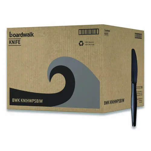 Boardwalk® Heavyweight Wrapped Polystyrene Cutlery, Knife, Black, 1,000/Carton