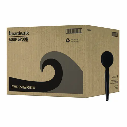 Boardwalk® Heavyweight Wrapped Polystyrene Cutlery, Soup Spoon, Plastic, Black, 1,000/Carton