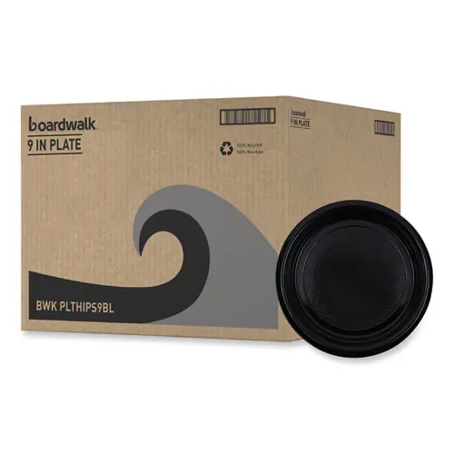 Boardwalk® Hi-Impact Plastic Dinnerware, 9" Black Plates, 500/Carton