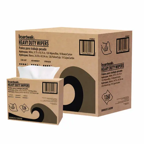 Boardwalk® Hydrospun Wipers, 1-Ply, White, 126 Wipes per Box, 10 Boxes per Carton