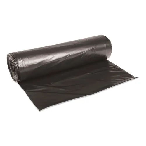 Boardwalk® Low-Density Waste Can Liners, 56 gal, 0.6 mil, 43" x 47", Black, Perforated Roll, 25 Bags/Roll, 4 Rolls/Carton