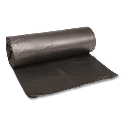 Boardwalk® Low-Density Waste Can Liners, 60 gal, 0.65 mil, 38" x 58", Black, Perforated Roll, 25 Bags/Roll, 4 Rolls/Carton