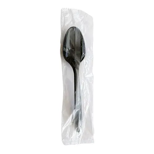 Boardwalk® Mediumweight Polypropylene Cutlery, Individually Wrapped, Spoon, Plastic, Black, 1,000/Carton