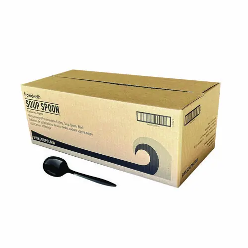 Boardwalk® Mediumweight Polypropylene Cutlery, Soup Spoon, Plastic, Black, 1,000/Carton
