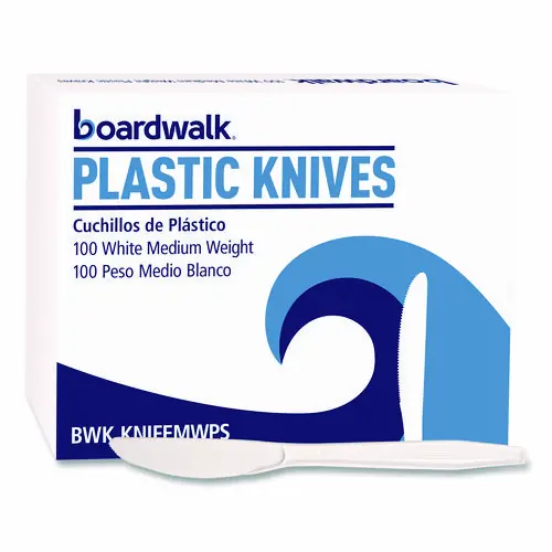 Boardwalk® Mediumweight Polystyrene Cutlery, Knife, White, 100/Box