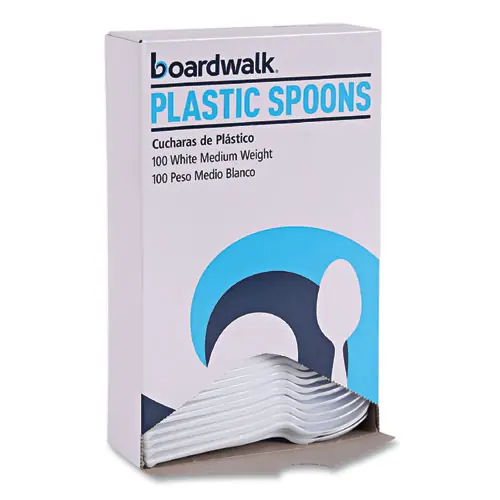 Boardwalk® Mediumweight Polystyrene Cutlery, Spoon, Plastic, White, 100/Box
