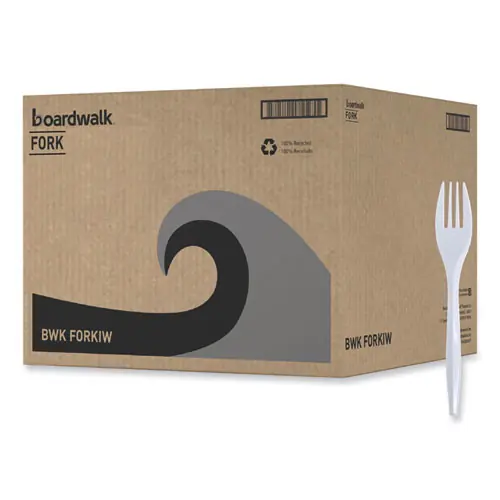 Boardwalk® Mediumweight Wrapped Polypropylene Cutlery, Fork, Plastic, White, 1,000/Carton