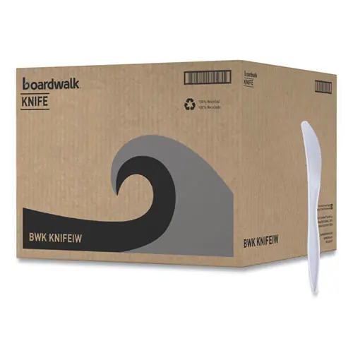 Boardwalk® Mediumweight Wrapped Polypropylene Cutlery, Knife, Plastic, White, 1,000/Carton