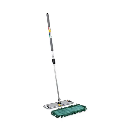 Boardwalk® Microfiber Cleaning Kit, 18" Wide Blue/Green Microfiber Head, 35" to 60" Gray Aluminum Handle