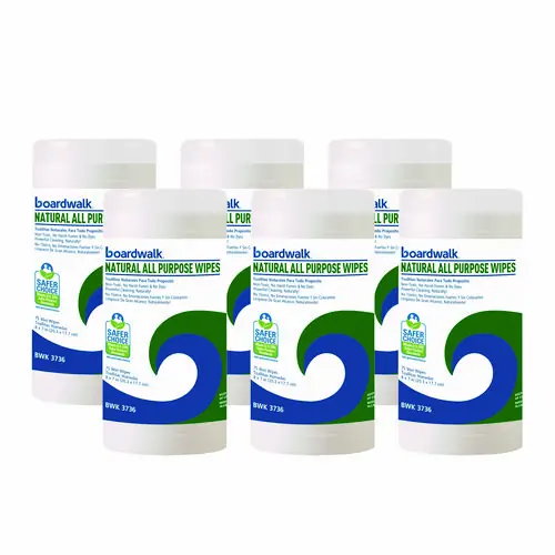 Boardwalk® Natural All Purpose Wipes, 7 x 8, Unscented, White, 75 Wipes/Canister, 6 Canisters/Carton