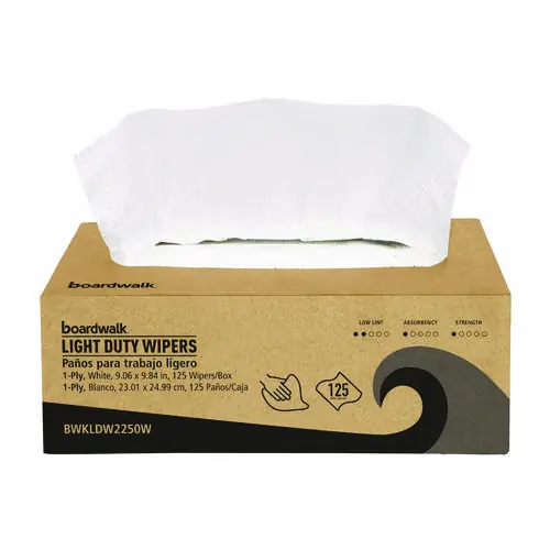 Boardwalk® One-Ply Paper Wipers, White, 125 Wipers/Box, 18 Boxes/Carton
