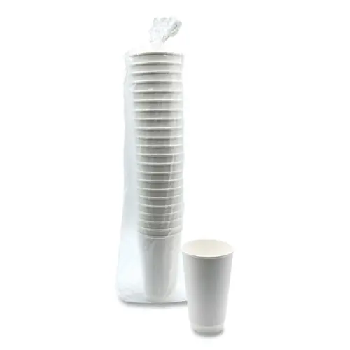 Boardwalk® Paper Hot Cups, Double-Walled, 16 oz, White, 25/Pack