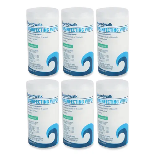 Boardwalk® Quat-Based Disinfecting Wipes, Fresh Scent, 75 Wipes/Canister, 6 Canisters/Carton