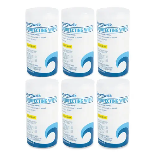 Boardwalk® Quat-Based Disinfecting Wipes, Lemon Scent, 75 Wipes/Canister, 6 Canisters/Carton