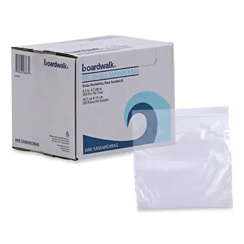Boardwalk® Reclosable Food Storage Bags, Sandwich, Clear, 500/Box