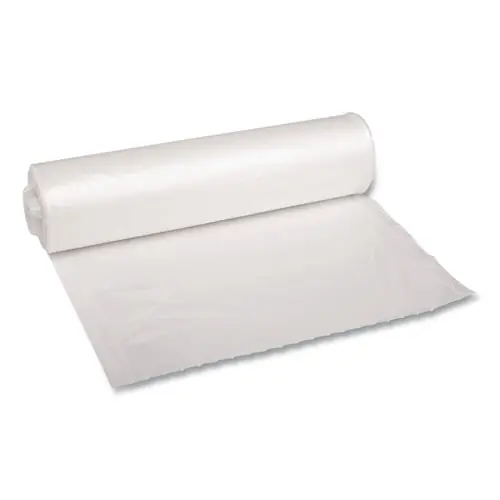 Boardwalk® Recycled Low-Density Polyethylene Can Liners, 33 gal, Clear, 1.4 mil, Perforated Roll, 100 Bags/Carton