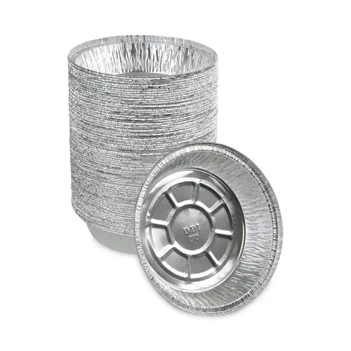 Boardwalk® Round Aluminum To-Go Containers, 24 oz, 7" Diameter x 1.47" H, Silver, 500/Carton