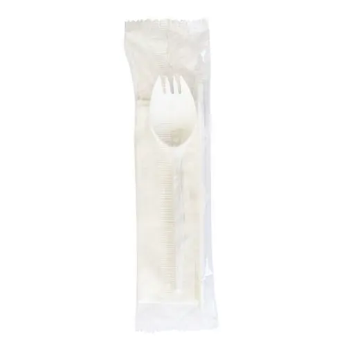 Boardwalk® School Cutlery Kit, Mediumweight, Napkin/Spork/Straw, 5.31", Plastic, White, 1,000/Carton