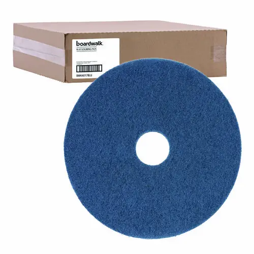 Boardwalk® Scrubbing Floor Pads, 17" Diameter, Blue, 5/Carton