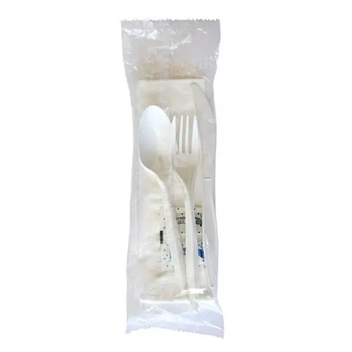 Boardwalk® Six-Piece Cutlery Kit, Mediumweight, Plastic, White, 250/Carton