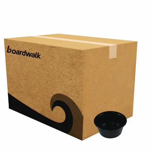 Boardwalk® Souffle/Portion Cups, 3.25 oz, Plastic, Black, 2,500/Carton