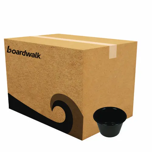 Boardwalk® Souffle/Portion Cups, 4 oz, Plastic, Black, 2,500/Carton
