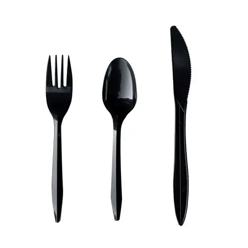 Boardwalk® Three-Piece Polypropylene Cutlery Kit, Mediumweight, Fork/Knife/Spoon, Plastic, Black, 250/Carton