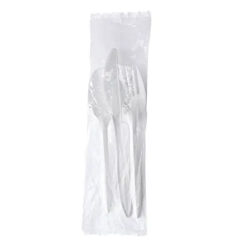 Boardwalk® Three-Piece Polystyrene Cutlery Kit, Mediumweight, Fork/Knife/Spoon, Plastic, White, 250/Carton
