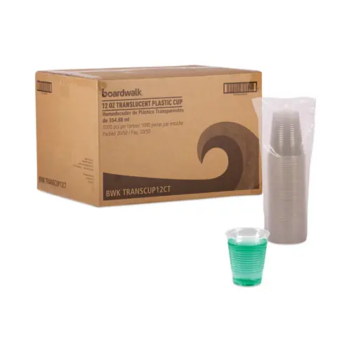 Boardwalk® Translucent Plastic Cold Cups, 12 oz, 50/Sleeve, 20 Sleeves/Carton