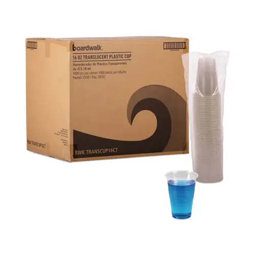 Boardwalk® Translucent Plastic Cold Cups, 16 oz, 50/Sleeve, 20 Sleeves/Carton