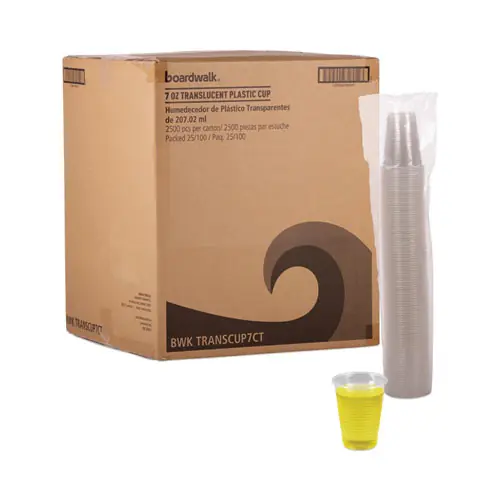 Boardwalk® Translucent Plastic Cold Cups, 7 oz, 100/Sleeve, 25 Sleeves/Carton