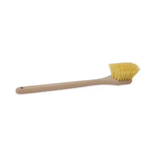 Boardwalk® Utility Brush, Cream Polypropylene Bristles, 5.5" Brush, 14.5" Tan Plastic Handle
