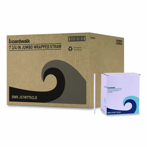 Boardwalk® Wrapped Jumbo Straws, Clear, 7.75", 12,000/Carton