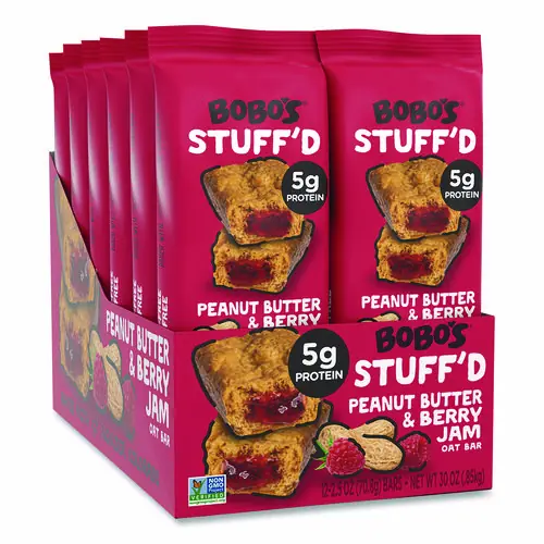 Bobo's Stuff'd Gluten-Free Peanut Butter and Berry Jam Oat Bar, 2.5 oz, 12/Box