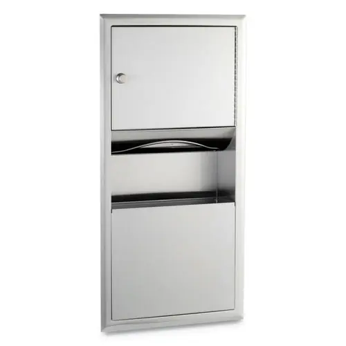 Bobrick ClassicSeries Recessed Paper Towel Dispenser and Waste Receptacle, Stainless Steel, 14" W x 3.94" D x 28" H