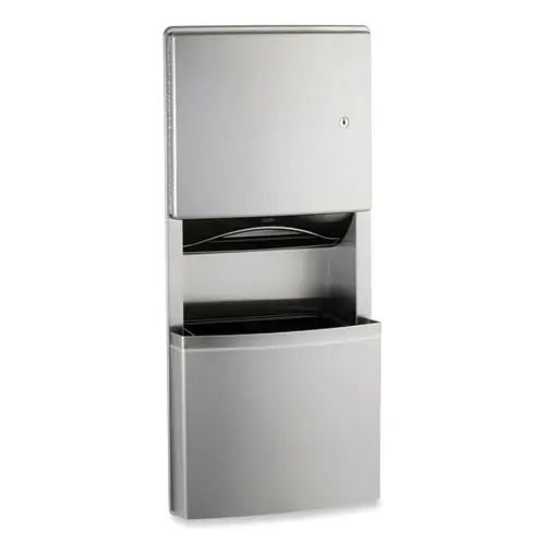 Bobrick Contura Series Recessed Paper Towel Dispenser/Waste Receptacle with TowelMate and LinerMate, Satin Stainless Steel, 12.75" x 5.51" x 28" - Non-Stock Extended Delivery