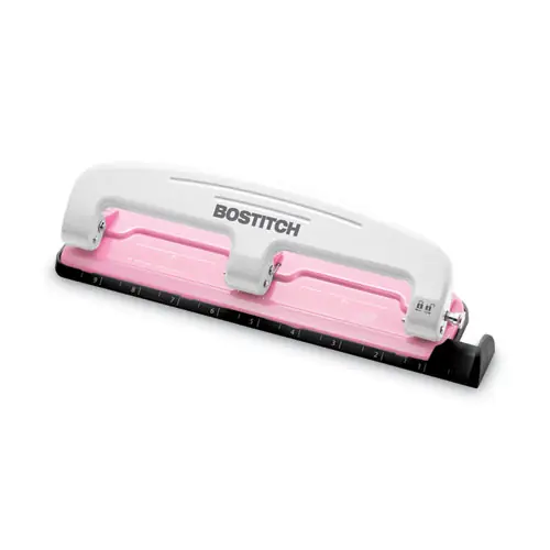 Bostitch® 12-Sheet EZ Squeeze InCourage Three-Hole Punch, Breast Cancer Awareness, Pink